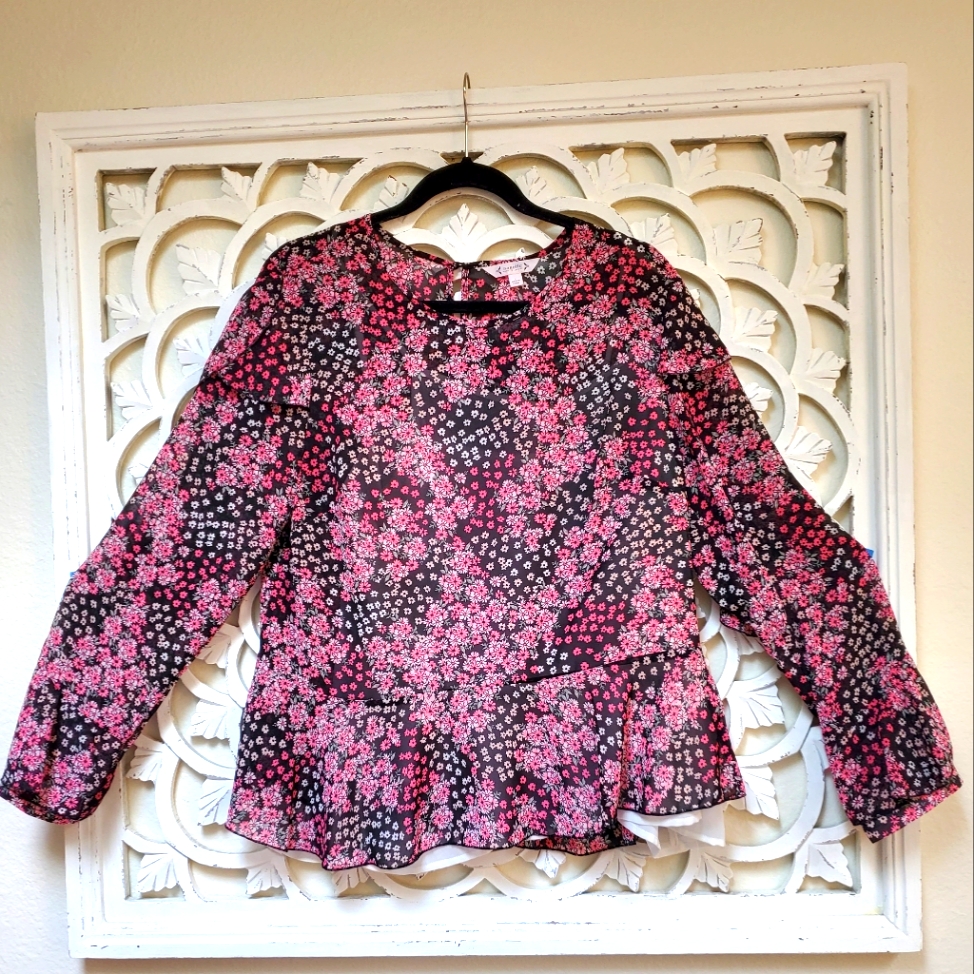 Nanette Nanette Lepore Floral Sheer Blouse Pink Daisy Spring Top Flowy R